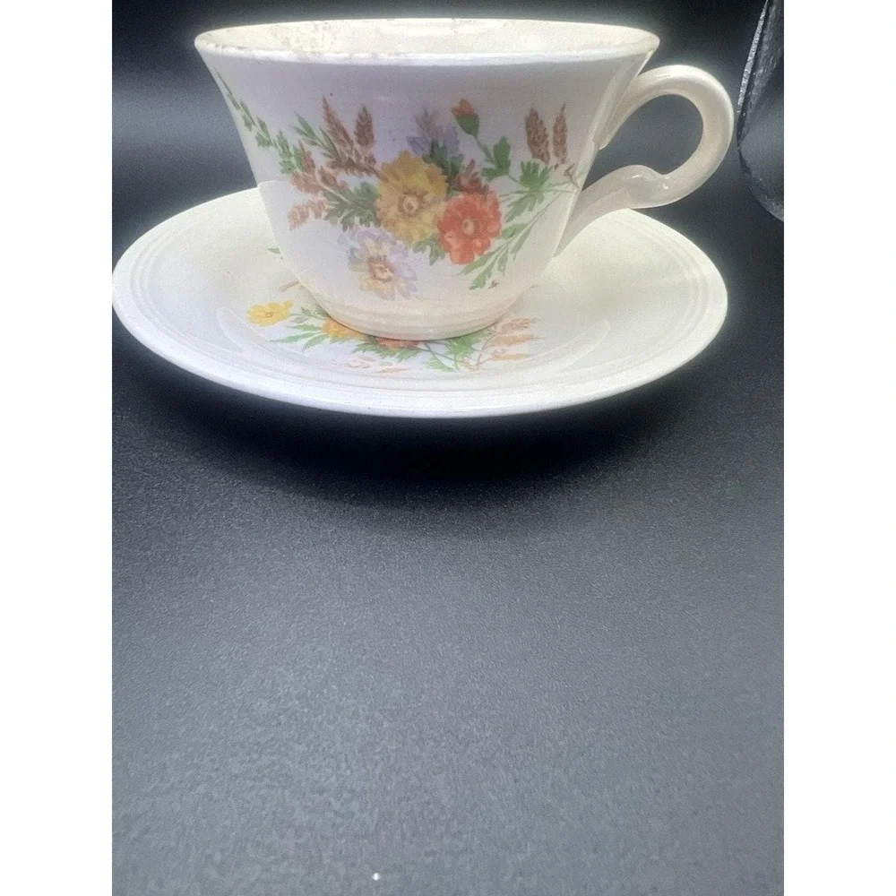 Vintage Edwin M. Knowles Semi Vitreous China Floral Teacup and Saucer